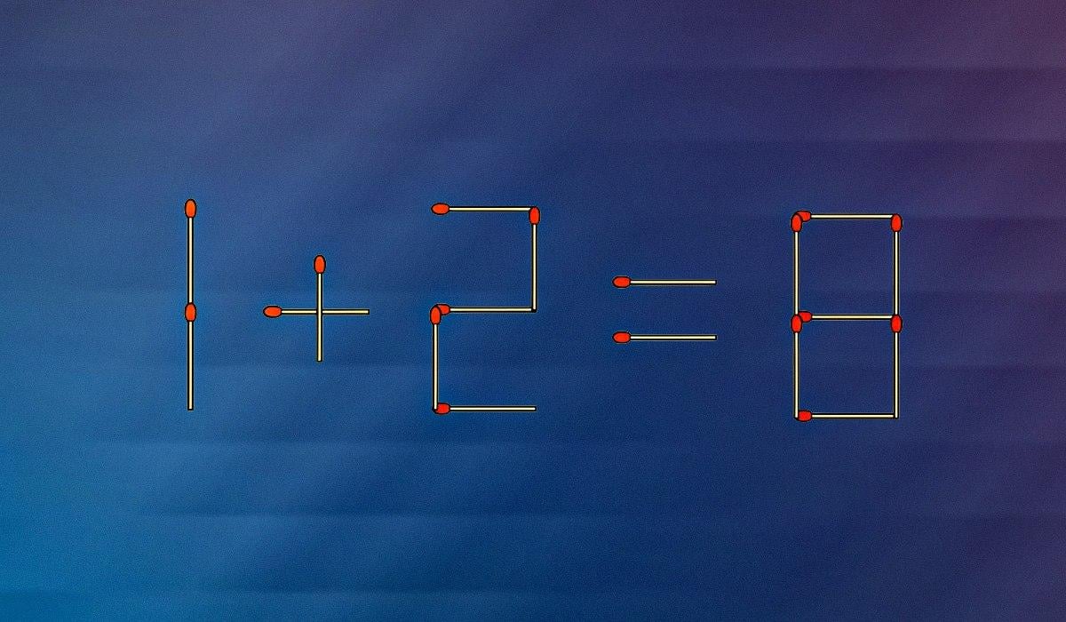 Πρέπει να μετακινήσετε μόνο ένα σπίρτο για να κάνετε σωστή την εξίσωση 1+2=8: ένα απλό τεστ IQ Πρέπει να μετακινήσετε μόνο ένα σπίρτο για να κάνετε σωστή την εξίσωση 1+2=8: ένα απλό τεστ IQ